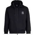 Armani Exchange AIX Armani Exchangetil mænd. XM000371AF10818UB101 Sweatshirt med hætte og fuld lynlås i navyfarvet lamineret bomuldspolyester med stretchhæt