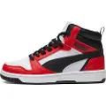Puma Rebound V6 Mid Sneakers Youth, Shoes, White/Black/Red, 37.5