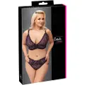 Cottelli Plus Size - gennemsigtigt mønstret bh-sæt (lilla)