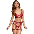 Cottelli Bondage - Skinnende bh-sæt & håndjern (rød) - L