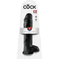 King Cock 11 - stor sugkop dildo med testikler (28cm) - sort