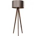 QAZQA Tripod Gulvlampe Valnødtræ med Taupe Sammet Skærm 50cm - Tripod Classic