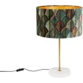 QAZQA Messing bordlampe med fløjlslampeskærm, bladmønster og guld indvendig - Kaso
