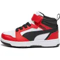 Puma Rebound V6 Mid Sneakers Kids, Shoes, White/Black/Red, 34.5