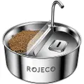 Rojeco 2-i-1 vandfontæne og foderautomat til kæledyr i rustfrit stål - 3.2l