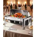Vevor Roll Top Chafing Dish Buffet Komplet Sæt, 9Qt Rustfrit Stål Chafer med Fuld Størrelsespande, Rektangulær Catering Varmeplade med Låg Vandbakke Foldbar Stativ Brændstofholder Måltidsklemme, Sølv