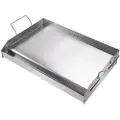 Vevor Komfurplade, 23,5"x16" Forkrydret Rustfrit Stålplade, Rektangulær Dobbeltbrænderpande, Non-stick Familiepande Køkkengrej med Håndtag og Olierille, Til BBQ, Gasgrill, Sølv