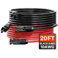 Vevor 6,1m/20FT forlængerledning til solpanel med hun- og hanstik 10AWG/6 mm² 1 par