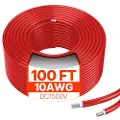 Vevor 30,48 m/100 FT forlængerkabel til solpanel, 6 mm²/10 AWG forlængerkabel til solpaneler, 6 mm² IP67 vandtæt PV-kabel til solpaneler til hjemmet, skibe og campingvogne, rød