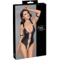 Cottelli Bondage - skinnende åben body med ringe (sort) - XL