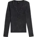 G-Star G-Startil kvinder. D24656-C773-B564 Top Deep V Overdyed Henley Slim black (XS), Sort, Casual, Lange ærmer, Økologisk bomuld, Bæredygtig