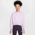 Nike Sportswear Club Fleece-sweatshirt med firkantet pasform og rund hals til piger - lilla