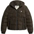 Superdry Superdrytil kvinder. W5011630A Spirit Sports brun quiltet hættejakke med hætte (S), Casual, Genanvendt polister, Bæredygtig