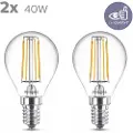 Signify Led E14 Globe Clear 3.4w (40w) 470 Lumen 2-pack