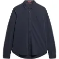 Superdry Superdrytil mænd. M4011000A Vintage slidt navy piqué-skjorte (S), Casual, Bomuld, Lange ærmer, Blå