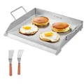 Vevor Rustfri Stål Stegeplade, 18x16 tommer Universal Flad Top Rektangulær Plade, Gasgrill Stegeplade til BBQ Grill, Teppanyaki, Bærbart Familie Køkkengrej med Håndtag, til Camping Tailgating Fest