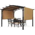 Vevor 12 x 10 fod udendørs pergola, metalpergola med buet top, udtrækkelig pergola med solskærm, stor terrassepavillon, kraftig havepergola til terrasse, baghave, veranda, poolside