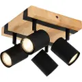 QAZQA Smart loftspot sort med træ 4-lys justerbar inkl. Wifi GU10 50mm - Jeana