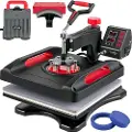 Vevor Heat Press Machine 15 x 15 Inch 360° Rotation Swing Away Red Heat Press 5 i 1 skjortetrykmaskine 5 i 1 varmepresse 1000W sublimeringsmaskine Dual-Tube Opvarmning til DIY plader Hættekrus