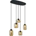 QAZQA Moderne pendellampe sort med ravfarvet glas 5-lys - Sheena
