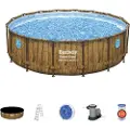 Bestway Power Steel Swim Vista Series Wood Ø 488 X 122 Cm Stål Rundt Overjordisk Pool