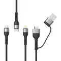 XO NB254 6-i-1-opladerkabel - USB-C, Lightning, MicroUSB, USB-A - 1.2m - Sort