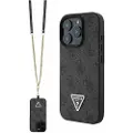 GUESS iPhone 16 Pro Guess 4G Strass Triangle Metal Logo Cover med Crossbody Rem - Sort