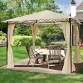 TOOLPORT 3x3m, havepavillon, inkl. 4 sidegardiner, champagnefarvet