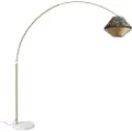 QAZQA Messingbue lampe med hvid dobbelt velourskærm bladdesign og beige - XXL