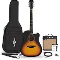 Gear4Music Dreadnought Cutaway Electro Acoustic Guitar Sunburst 15W Acoustic Amp & Accessory Pack