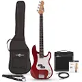 Gear4Music LA Basguitar + 15 W Forstærkerpakke Rød