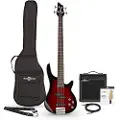 Gear4Music Chicago Basguitar + 15 W Forstærkerpakke Trans Red Burst