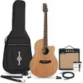 Gear4Music Deluxe Roundback Guitar og 15W Forstærkerpakke Naturlig