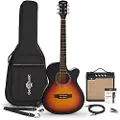 Gear4Music Single Cutaway Elektroakustisk Guitar + 15 W Forstærkerpakke Sunburst