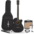Gear4Music Single Cutaway Elektroakustisk Guitar + 15W Forstærkerpakke Sort