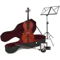 Gear4Music Student Plus Cello i Fuld Størrelse med Case + Nybegynderpakke