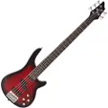 Gear4Music Chicago 5-strenget Basguitar fra Gear4music Trans Red - Næsten ny