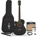 Gear4Music Single Cutaway Left Handed Electro Acoustic Guitar Black 15W Acoustic Amp & Accessory Pack