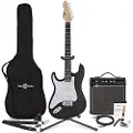 Gear4Music LA Venstrehånds Elektrisk Guitar Sort + 15W Forstærker Komplet Pakke