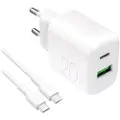 Puro Prolite 20W dobbeltport-oplader med USB-C-kabel - hvid