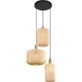 QAZQA Japandi pendellampe sort og guld med beige skærm 3-lys - Pluni