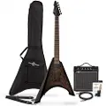 Gear4Music Harlem V Elektrisk Guitar + 15W Forstærkerpakke Trans Black