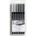 Lyra Dobbeltsidet Akvarel-akvarelpensel Og Pensel I Gråtoner. Blisterpakning Med 6 Assorterede Enheder