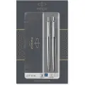 Parker Dobbelt Jotter-gavesæt med kuglepen og stiftblyant (0,5 mm) | rustfrit stål med detaljer i krom | patron med blå blæk