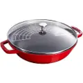 Staub Wok 30 cm, med glasafdækning, kirsebær, støbejern, Staub