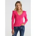 Victorio & Lucchino Victorio & Lucchino, V&Ltil kvinder. 350108098 Figursyet trøje med pink V-udskæring (XS), Casual, Viscose, Lange ærmer