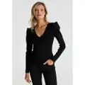 Victorio & Lucchino Victorio & Lucchino, V&Ltil kvinder. 350108098 Figursyet trøje med sort V-udskæring (S), Casual, Viscose, Lange ærmer