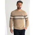 Victorio & Lucchino Victorio & Lucchino, V&Ltil mænd. 670187139 Ottoman beige vævet stribet trøje (M), Casual, Bomuld, Lange ærmer