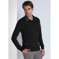 Bendorff Bendorfftil mænd. 830535274 BENDORFF - Langærmet poloshirt med jaquardkrave i minitryk sort (XL), Casual, Bomuld, Klassisk, Lange ærmer