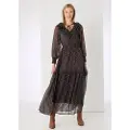 LOIS Jeans Lois Jeanstil kvinder. 448092542 Lang kjole med sorte flæser (L), Casual, Polyester, Lange ærmer